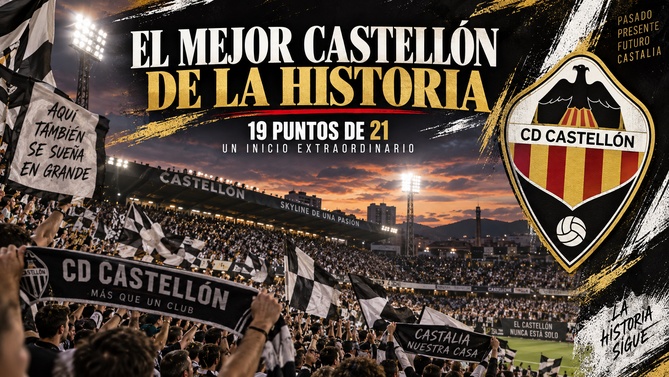 Afición del CD Castellón celebrando el mejor inicio de la historia profesional del club