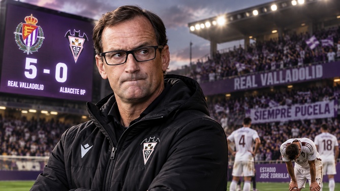 Joseba Etxeberria tras la derrota del Albacete ante el Real Valladolid en Segunda División